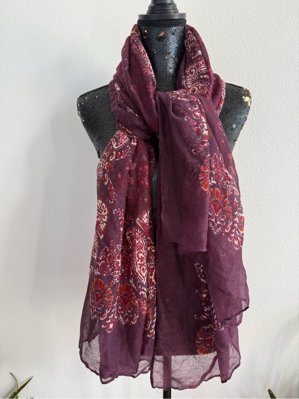 Bohemian Plum Paisley Large Scarf - Picture 4 of 4